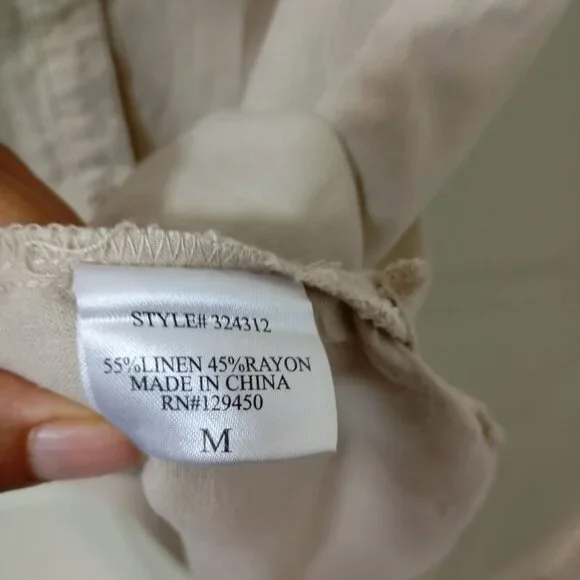 Coastal Comfort Shirt Dress Linen Blend Button-Up With Pockets Size M Beige - Picture 7 of 11